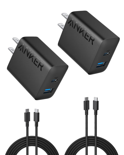 Anker Phone Charger, 20W USB C Charger Block, Type C Charger Fast Charging | For iPhone 17/17 Plus/17 Pro Max/16/16 Plus/16 Pro Max/15 Pro Max/iPad Pro and More (2-Pack with 2 Cables, Black)