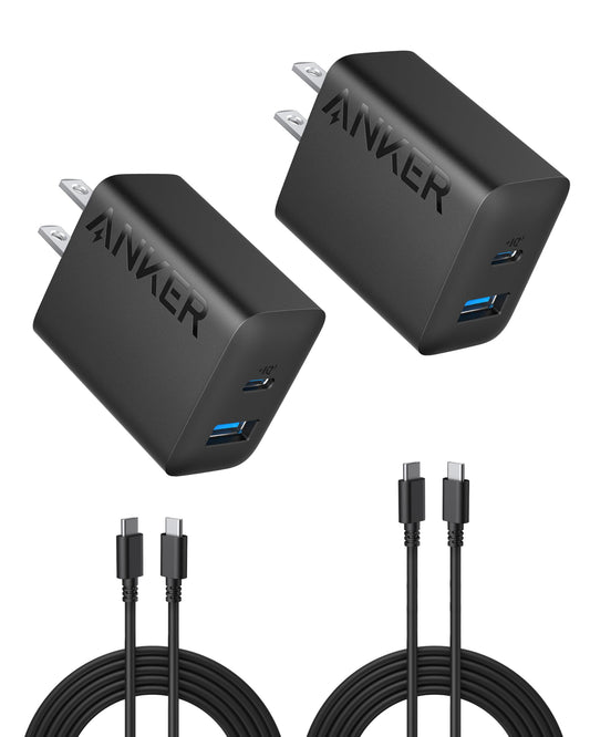 Anker Phone Charger, 20W USB C Charger Block, Type C Charger Fast Charging | For iPhone 17/17 Plus/17 Pro Max/16/16 Plus/16 Pro Max/15 Pro Max/iPad Pro and More (2-Pack with 2 Cables, Black)