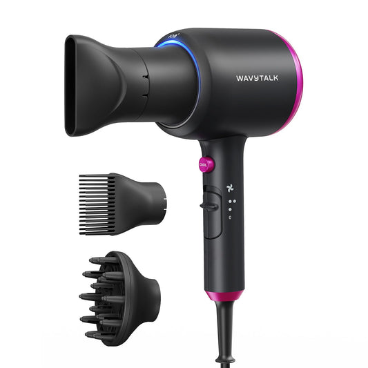 Wavytalk Blown Away Ionic Hair Dryer with Diffuser for Curly Hair | 1875W Fast Drying, 3 Attachments for All Hair Types, Ceramic Healthy Shine, Lightweight & Quiet (Black)