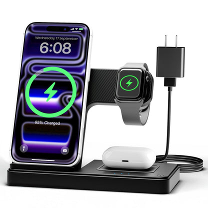 GETPALS Wireless Charger iPhone Charging Station for Apple Multiple Devices | 3 in 1 Charger Stand for iPhone 17 Pro Max 17e 16 16e 15 14 13 12 & Watch Series 11-2 SE Ultra & Airpods 4 3 Pro, Black