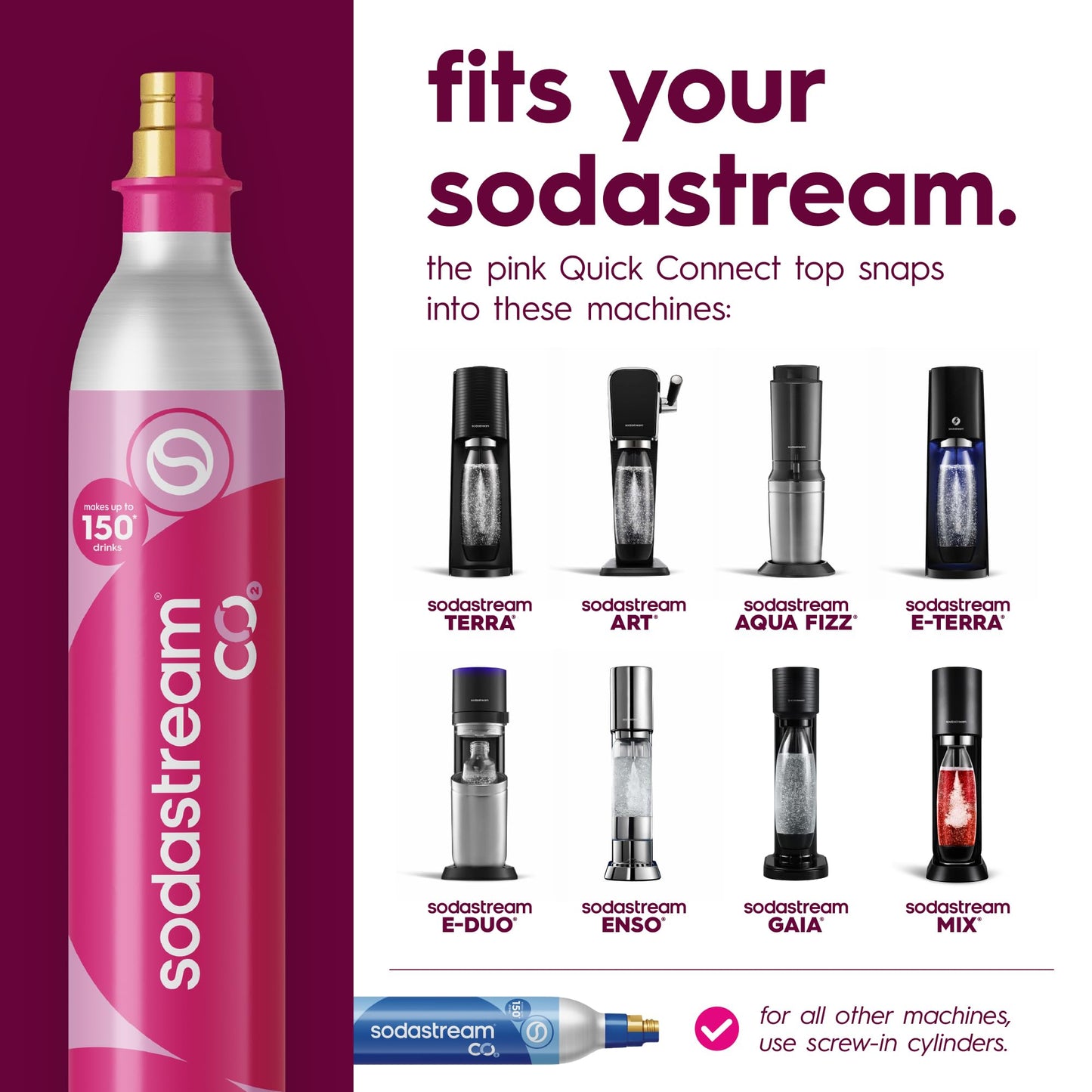 SodaStream CO2 Gas Refill Pack, 2 x 60L Pink Quick Connect Cylinders, Soda Stream CO2 Refill, Return to Earn $15 Amazon.com Gift Card, Compatible with TERRA, ART, ENSO, E-TERRA, E-DUO & Other Brands