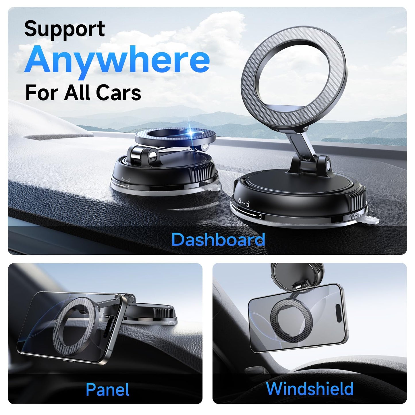 ANDERY Car Phone Holder for Magsafe [78+LBS Strongest Suction & 2400gf Magnetic] 360° Adjustable Car Phone Mount, Phone Holders for Your Car for iPhone 17-12 Pro Max Plus Air, Carbon Fiber