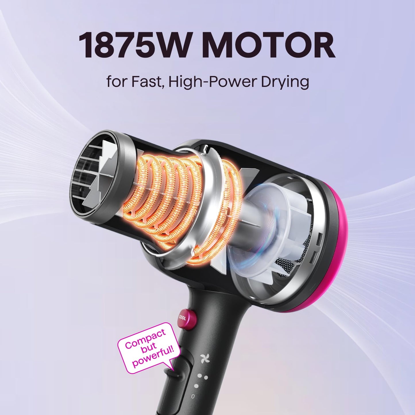 Wavytalk Blown Away Ionic Hair Dryer with Diffuser for Curly Hair | 1875W Fast Drying, 3 Attachments for All Hair Types, Ceramic Healthy Shine, Lightweight & Quiet (Black)