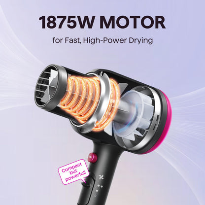 Wavytalk Blown Away Ionic Hair Dryer with Diffuser for Curly Hair | 1875W Fast Drying, 3 Attachments for All Hair Types, Ceramic Healthy Shine, Lightweight & Quiet (Black)
