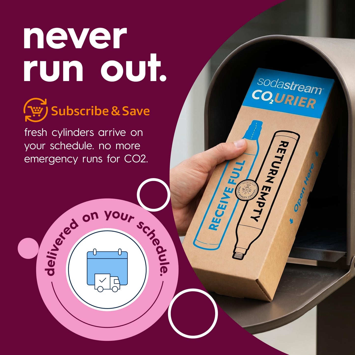SodaStream CO2 Gas Refill Pack, 2 x 60L Pink Quick Connect Cylinders, Soda Stream CO2 Refill, Return to Earn $15 Amazon.com Gift Card, Compatible with TERRA, ART, ENSO, E-TERRA, E-DUO & Other Brands