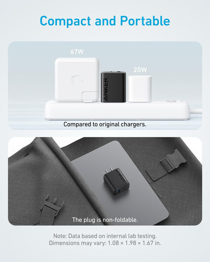 Anker Phone Charger, 20W USB C Charger Block, Type C Charger Fast Charging | For iPhone 17/17 Plus/17 Pro Max/16/16 Plus/16 Pro Max/15 Pro Max/iPad Pro and More (2-Pack with 2 Cables, Black)