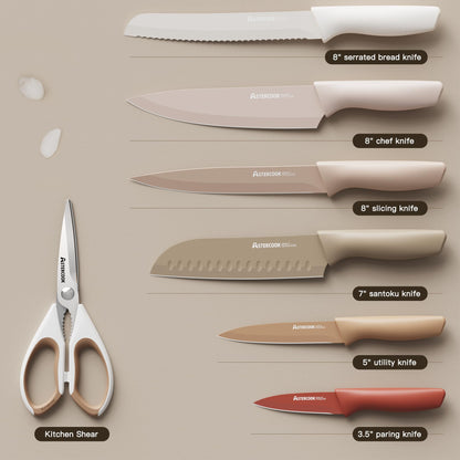 Astercook Knife Set, 13 Pieces Kitchen Knives Set with Healthy Anti-Rust Coating, Dishwasher Safe, Stainless Steel Chef Knife Sets with 6 Blade Guards, Fathers Day Gift for Men