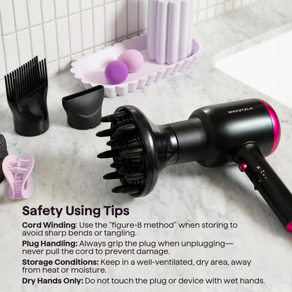 Wavytalk Blown Away Ionic Hair Dryer with Diffuser for Curly Hair | 1875W Fast Drying, 3 Attachments for All Hair Types, Ceramic Healthy Shine, Lightweight & Quiet (Black)